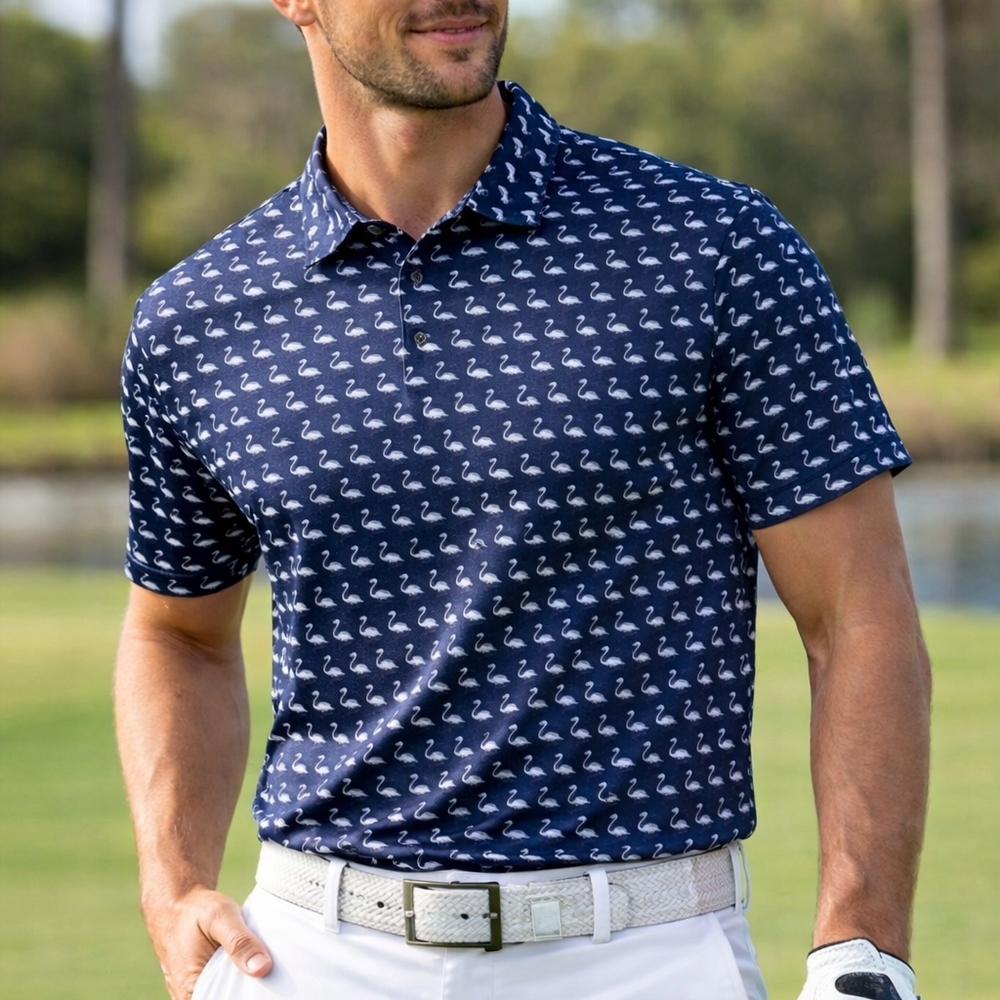 Puma Golf Flamingo‎ Print Polo Shirt Blue Men’s S Resort